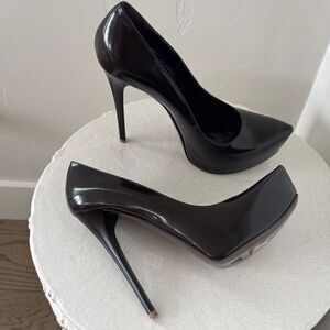 Gianmarco Lorenzi Dark Brown Leather Stiletto Heels Platform Pointed Toe Size 37